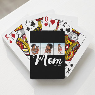 Mom Established Modern Bold Script Black 3 Photo Poker Cards