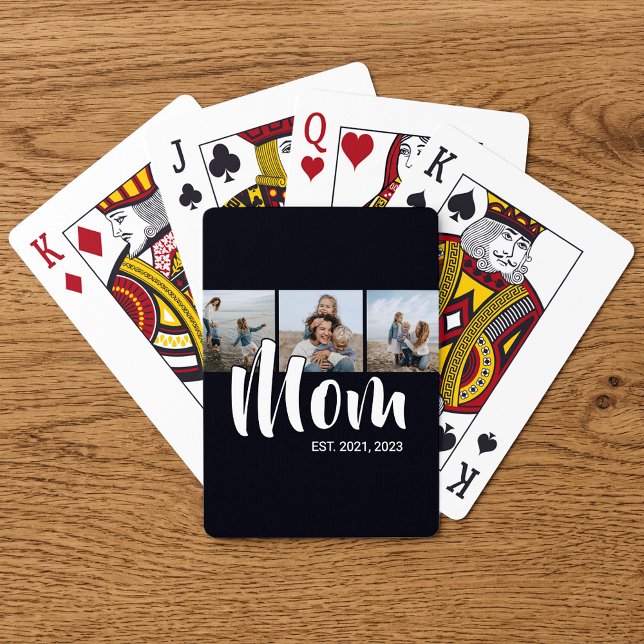 Mom Established Modern Bold Script Black 3 Photo Poker Cards (Mom Established Modern Bold Script Black 3 Photo Poker Cards)