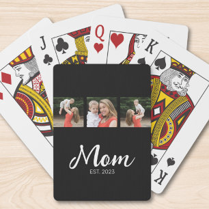 Mom Established Modern Bold Script Black 3 Photo Poker Cards
