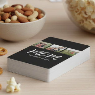 Mom Established Modern Bold Script Black 3 Photo Poker Cards