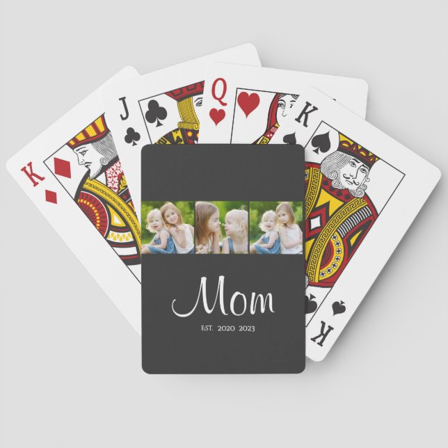 Mom Established Modern Bold Script Black 3 Photo Poker Cards (Back)