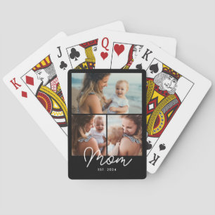 Mom Established Modern Bold Script Black 3 Photo Poker Cards