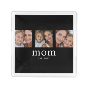 Mom Established Modern Minimal Black 3 Photo Acrylic Tray