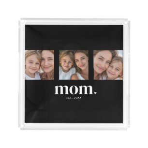 Mom Established Modern Minimal Black 3 Photo Acrylic Tray