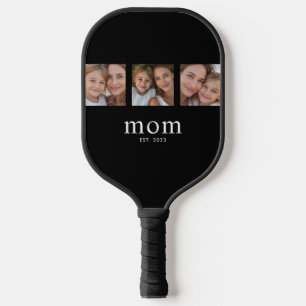 Mom Established Modern Minimal Black 3 Photo Pickleball Paddle