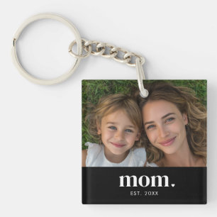 Mom Established Modern Minimal Photo Keychain