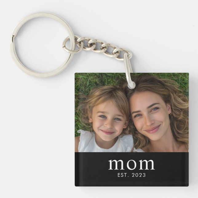 Mom Established Modern Minimal Photo Keychain (Front)