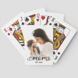 Mom Established Modern Photo Black Script Poker Cards