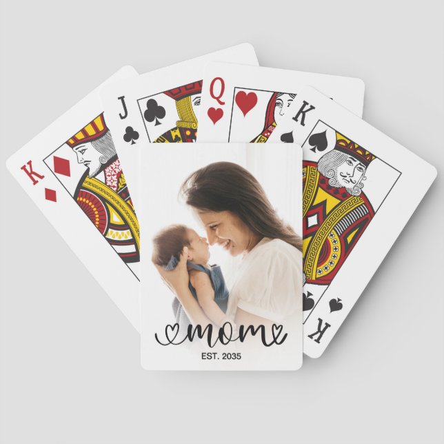 Mom Established Modern Photo Black Script Poker Cards (Back)