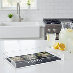 Mom Established Modern Script 3 Photo Acrylic Tray