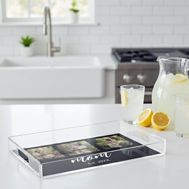 Mom Established Modern Script 3 Photo Acrylic Tray (Creator Uploaded)