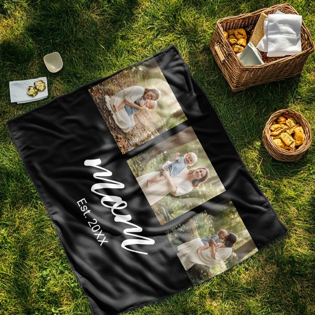 Mom Established Modern Script 3 Photo Fleece Blanket (Creator Uploaded)
