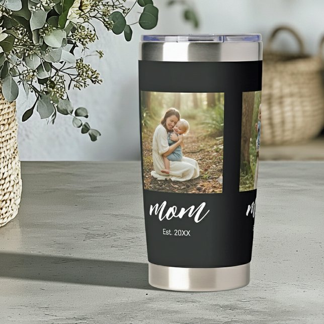 Mom Established Modern Script 3 Photo Insulated Tumbler (Creator Uploaded)