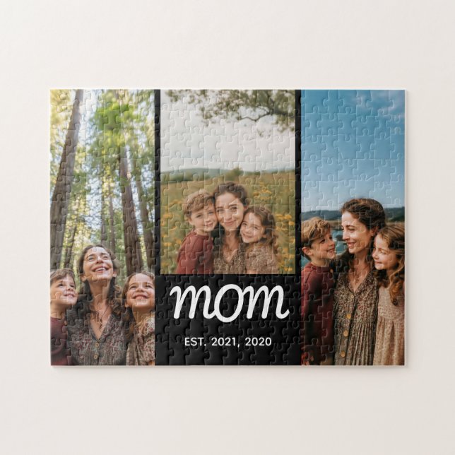 Mom Established Modern Script 3 Photo Jigsaw Puzzle (Horizontal)