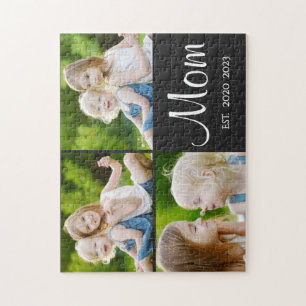 Mom Established Modern Script 3 Photo Jigsaw Puzzle
