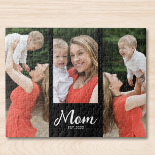 Mom Established Modern Script 3 Photo Jigsaw Puzzle