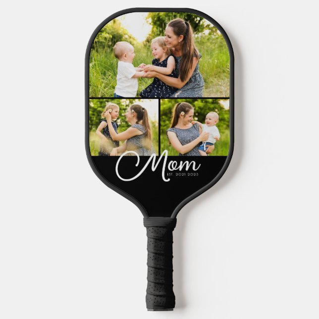 Mom Established Modern Script 3 Photo  Pickleball Paddle (Front)