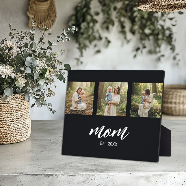 Mom Established Modern Script 3 Photo Plaque (Creator Uploaded)
