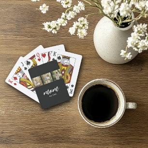 Mom Established Modern Script 3 Photo Poker Cards