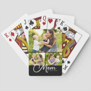 Mom Established Modern Script 3 Photo Poker Cards