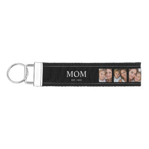 Mom Established Modern Script 3 Photo Wrist Keychain
