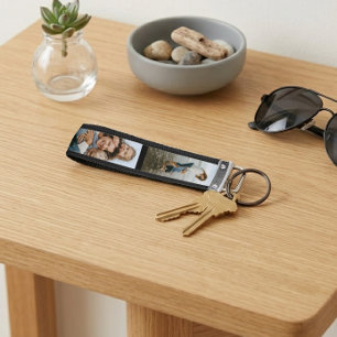 Mom Established Modern Script 3 Photo Wrist Keychain