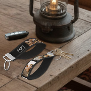 Mom Established Modern Script 3 Photo Wrist Keychain