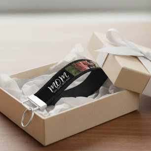 Mom Established Modern Script 3 Photo Wrist Keychain