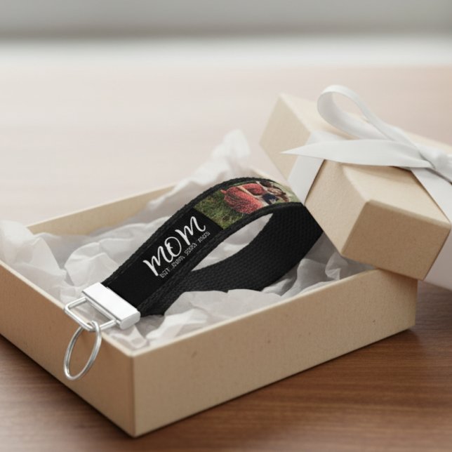 Mom Established Modern Script 3 Photo Wrist Keychain (Creator Uploaded)