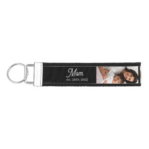 Mom Established Modern Script 3 Photo Wrist Keychain