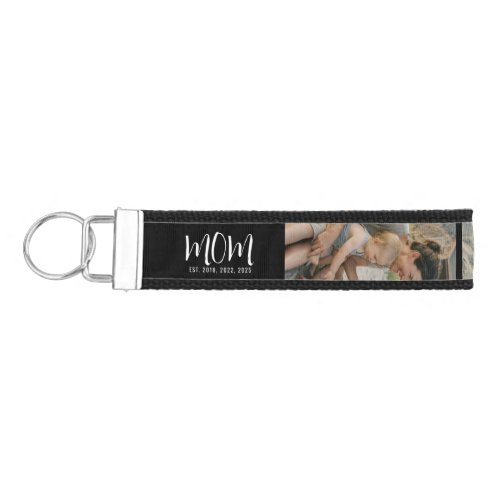 Mom Established Modern Script 3 Photo  Wrist Keychain