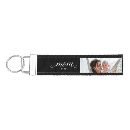 Mom Established Modern Script 3 Photo  Wrist Keychain