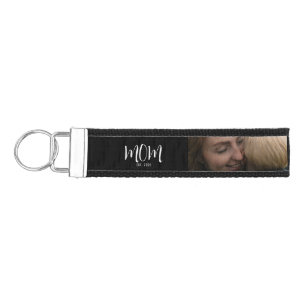 Mom Established Modern Script 3 Photo Wrist Keychain