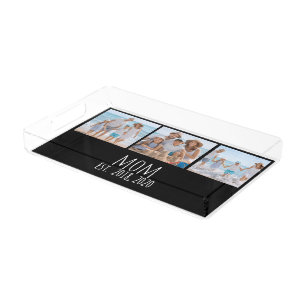 Mom Established Modern Script Black 3 Photo Acryli Acrylic Tray