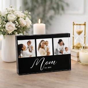 Mom Established Modern Script Black 3 Photo Acrylic Award