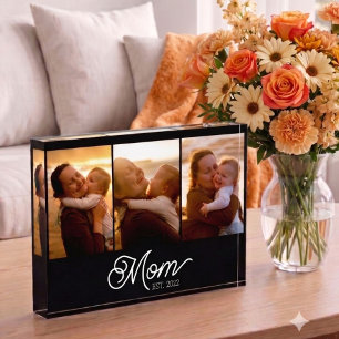 Mom Established Modern Script Black 3 Photo Acrylic Award