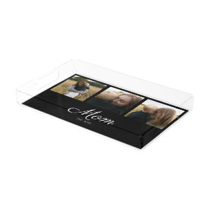 Mom Established Modern Script Black 3 Photo Acrylic Tray