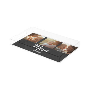 Mom Established Modern Script Black 3 Photo Acrylic Tray