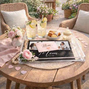Mom Established Modern Script Black 3 Photo Acrylic Tray