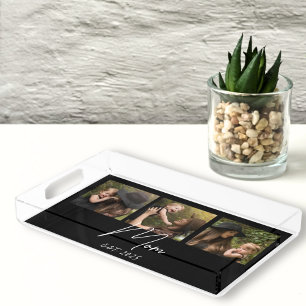 Mom Established Modern Script Black 3 Photo Acrylic Tray