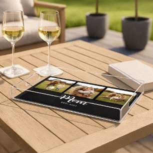 Mom Established Modern Script Black 3 Photo Acrylic Tray