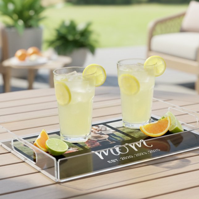 Mom Established Modern Script Black 3 Photo Acrylic Tray (Creator Uploaded)