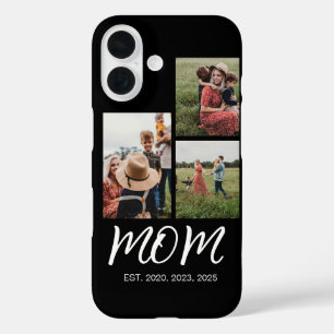 Mom Established Modern Script Black 3 Photo iPhone 16 Case