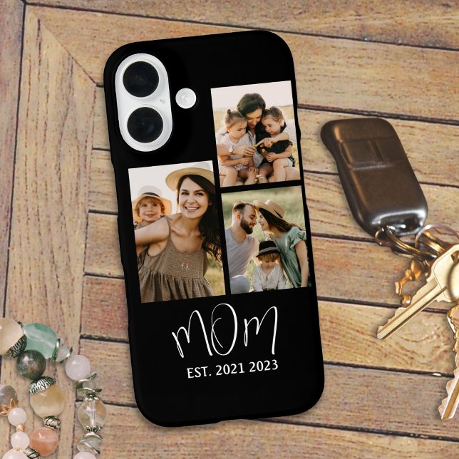 Mom Established Modern Script Black 3 Photo Case-Mate iPhone Case (Creator Uploaded)