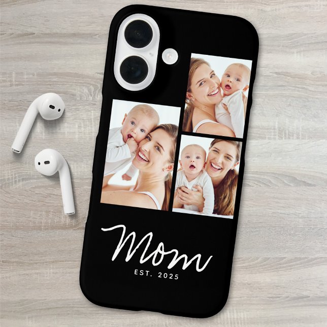 Mom Established Modern Script Black 3 Photo Case-Mate iPhone Case (Creator Uploaded)