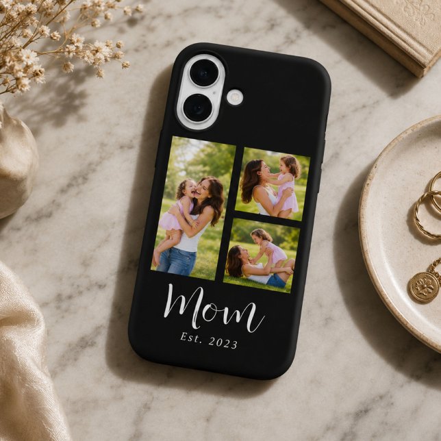 Mom Established Modern Script Black 3 Photo Case-Mate iPhone Case (Creator Uploaded)