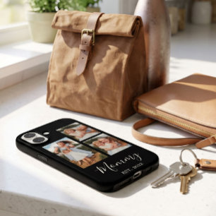 Mom Established Modern Script Black 3 Photo iPhone 16 Plus Case