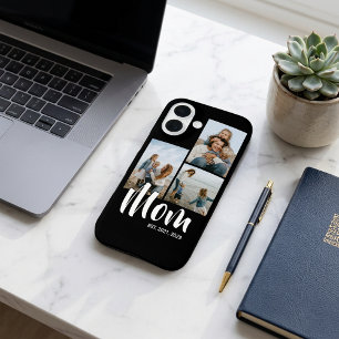 Mom Established Modern Script Black 3 Photo iPhone 16 Case