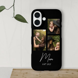 Mom Established Modern Script Black 3 Photo iPhone 16 Case