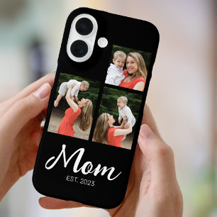 Mom Established Modern Script Black 3 Photo iPhone 16 Case